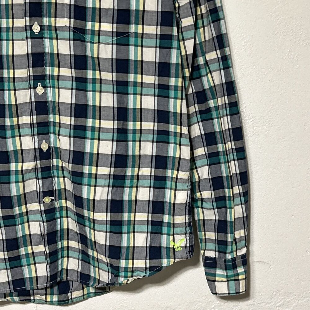 American Eagle Athletic Fit Sz. M Mens Casual Button-Down Shirt Blue/Green - Picture 5 of 14